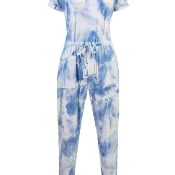 Blue Pocketed Tie Dye Knit Jumpsuit. NWT. - Picture 8 of 16